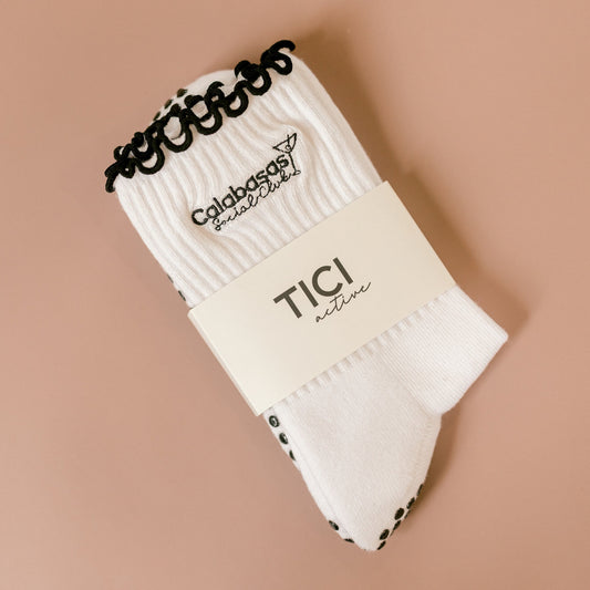 tici active grip socks for pilates and barre, calabasas social club socks
