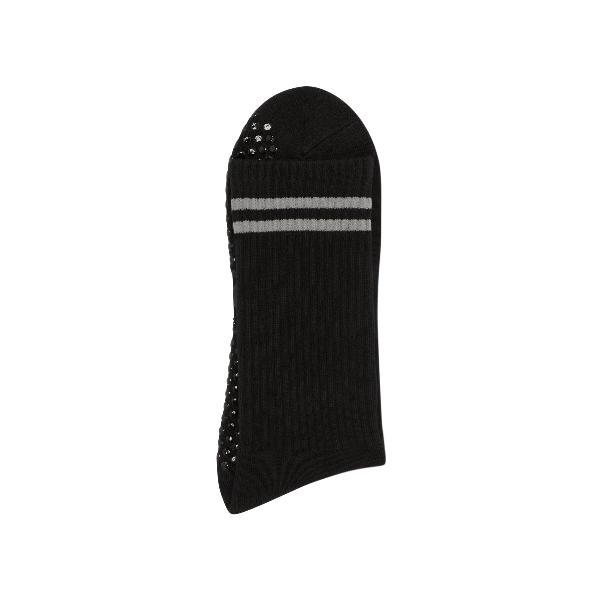 black grip socks with black grips and gray stripes
