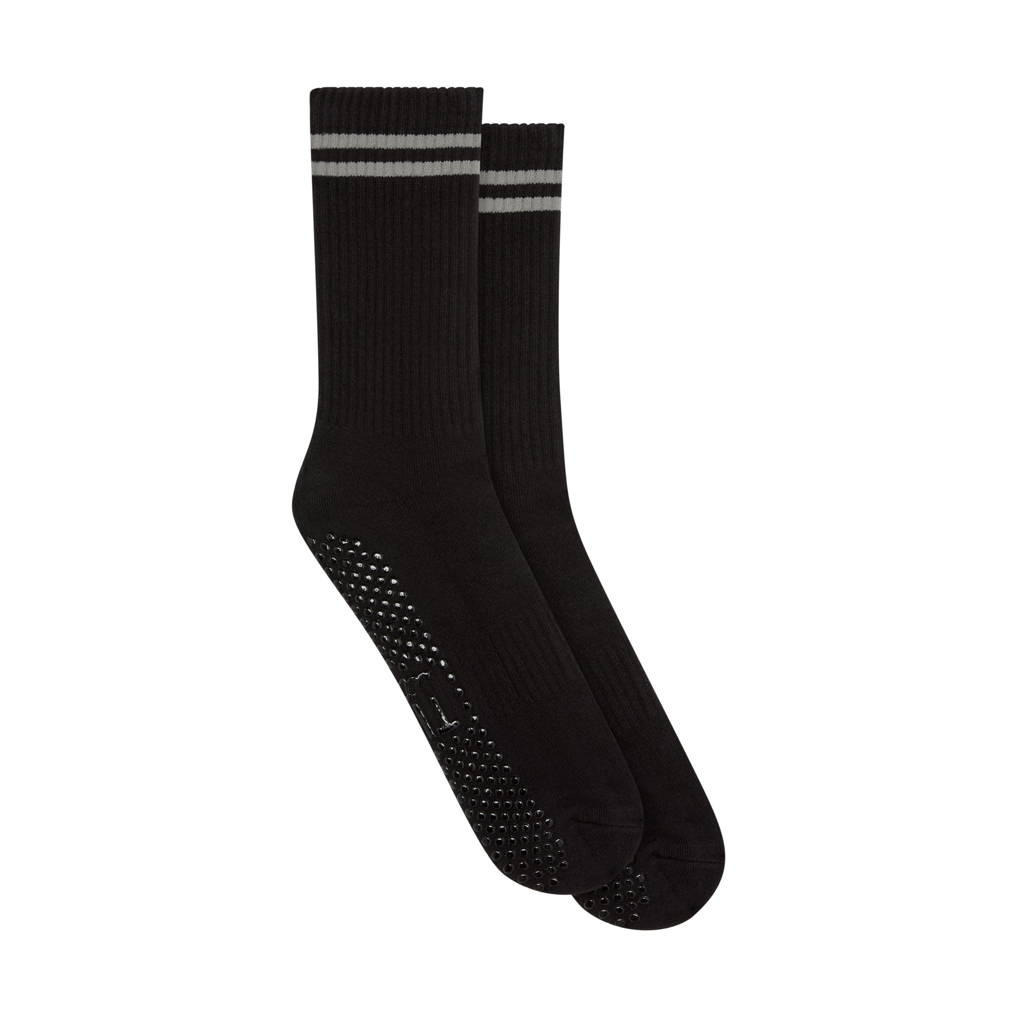 black grip socks with black grips and gray stripes
