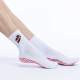 White socks with red heart pattern on a white background tici active mom grip sock 