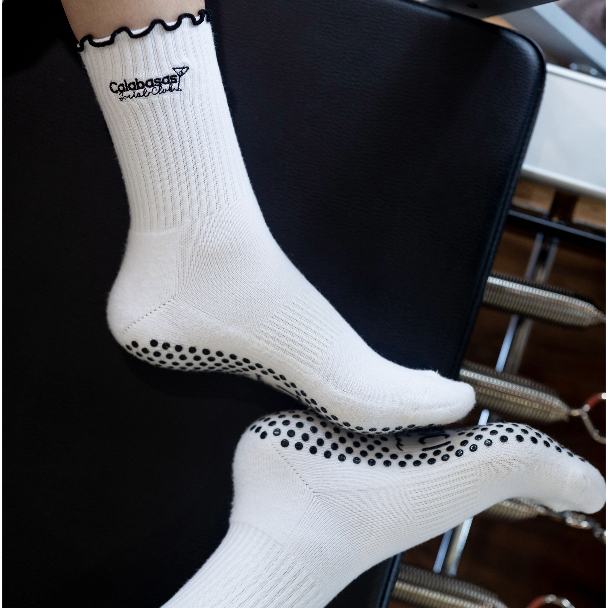 tici active grip socks pilates socks calabasas social club martini california black and white