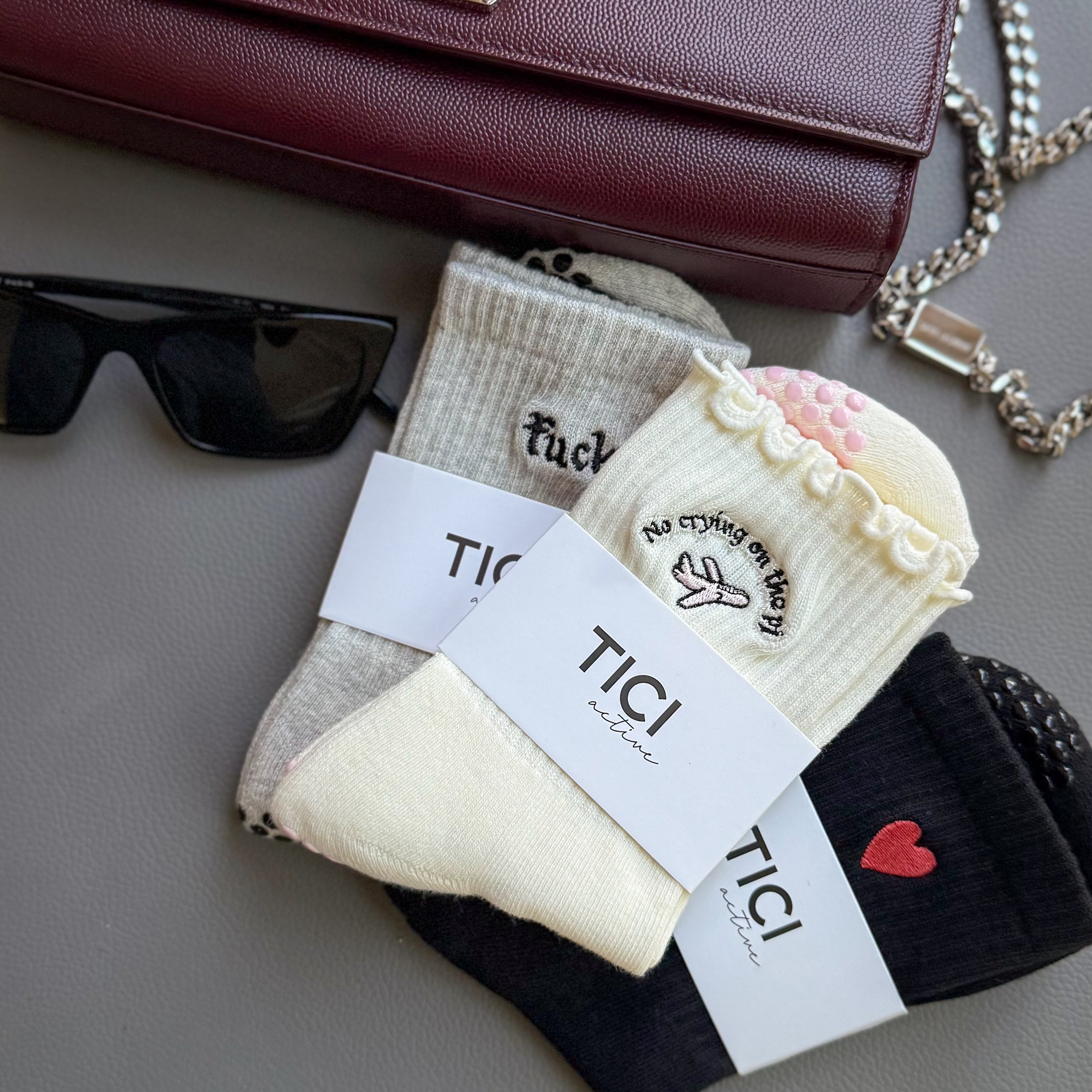 tici active valentines day collection. socks with grips for non-slip traction. 