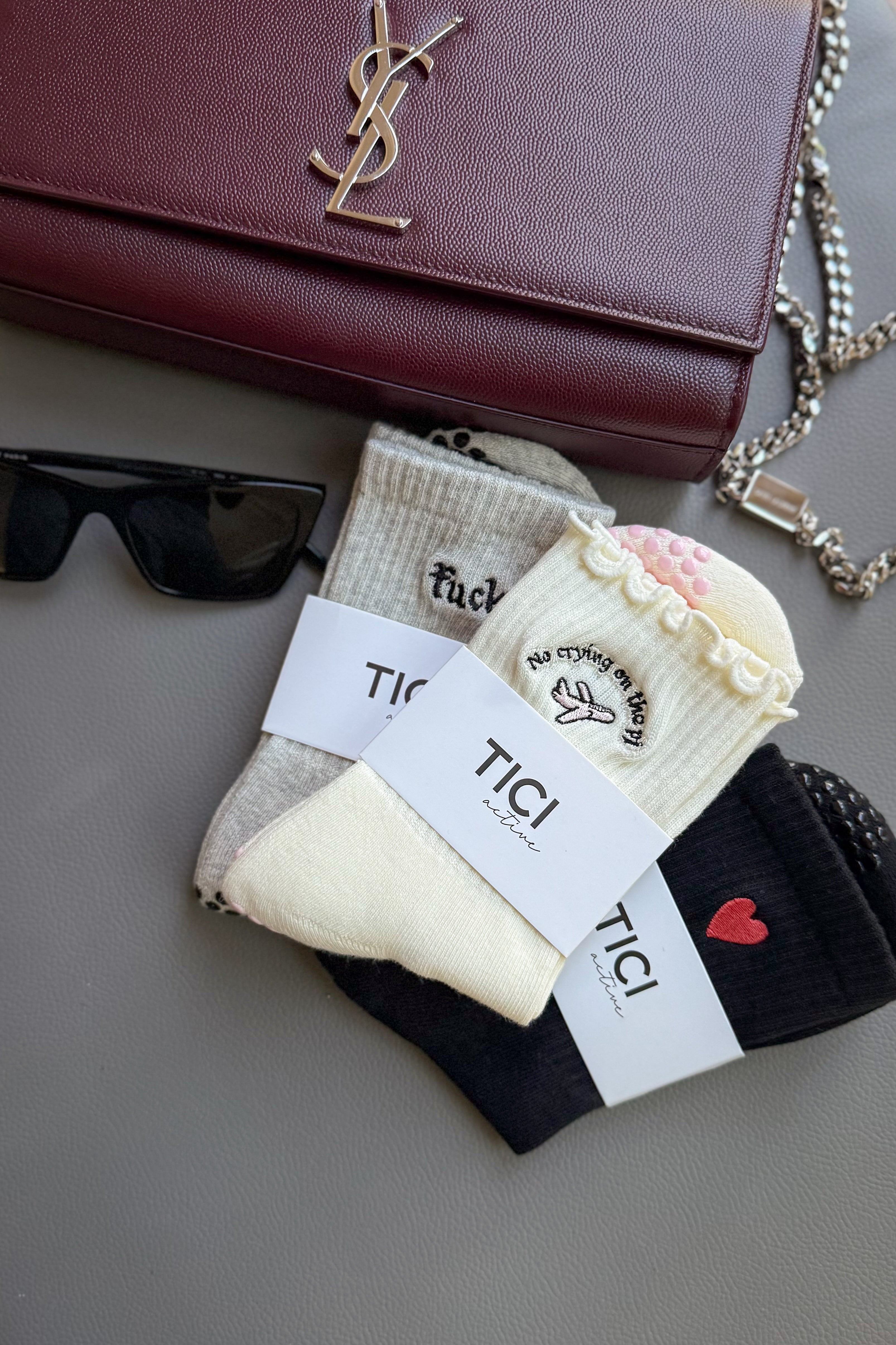 tici active valentines day collection. socks with grips for non-slip traction. 